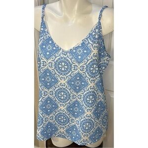 Tecrew Women's V-Neck Tank Top Spaghetti Straps Womens Size Large Blue White